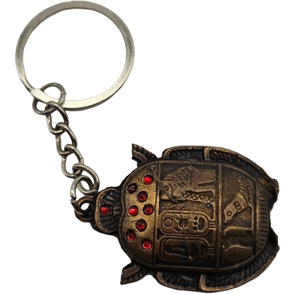 Bronze Scarab Keychain with Red Accents - Picture 3 of 4